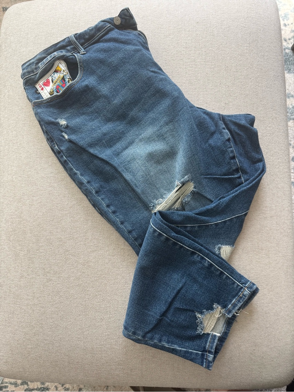 Judy Blue Medium Blue Distressed Boyfriend Blue Jeans